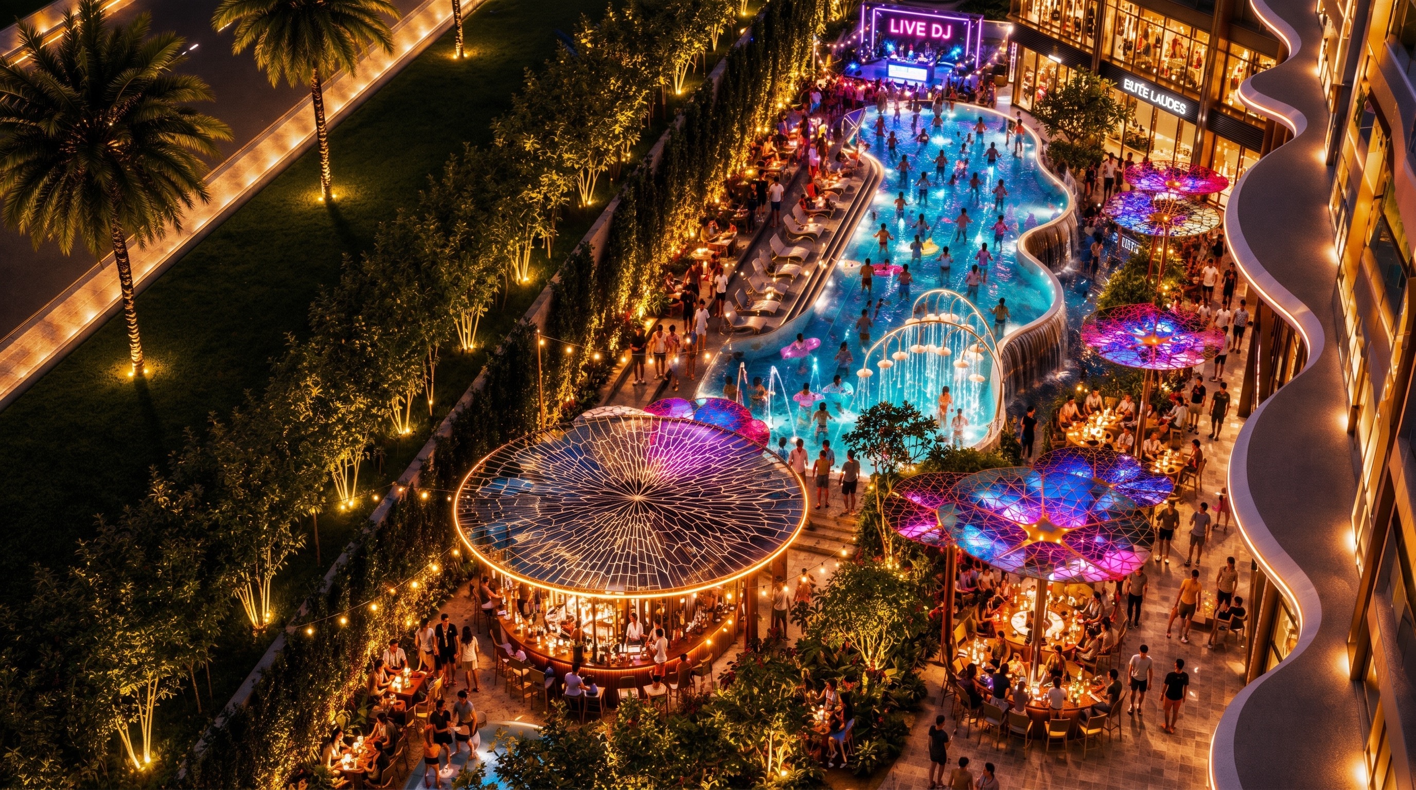Hình ảnh kỹ thuật Beer Terrace và không gian giải trí bên hồ
